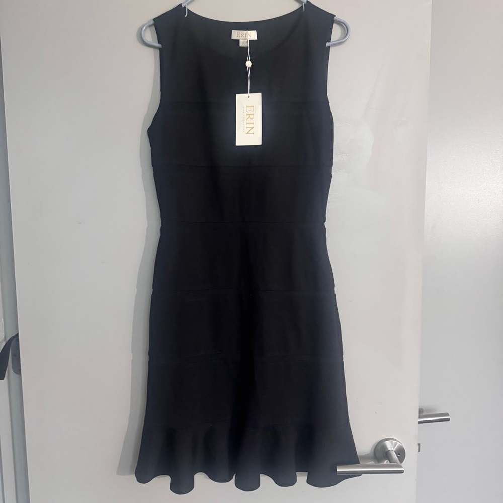 NWT Erin Fetherston Black Dress with Sheer Stripes Size 6